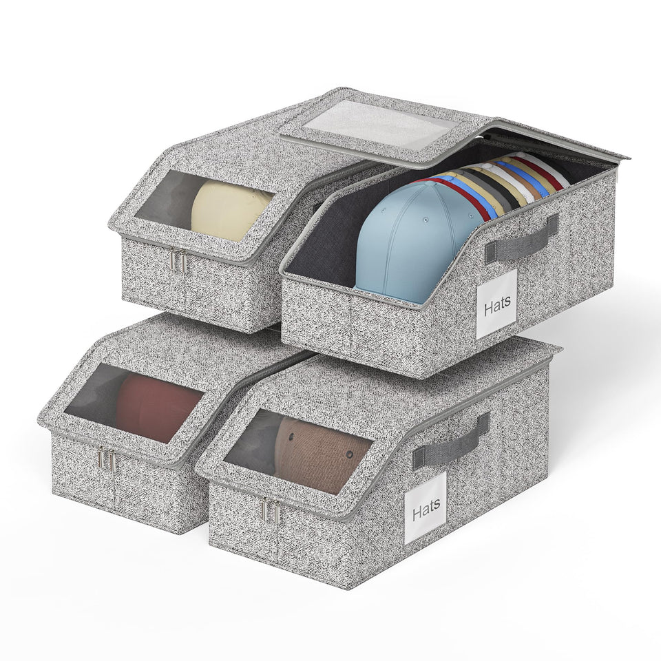 WYZJC hat organizer 4pc stackable boxes with clear window for easy cap visibility.