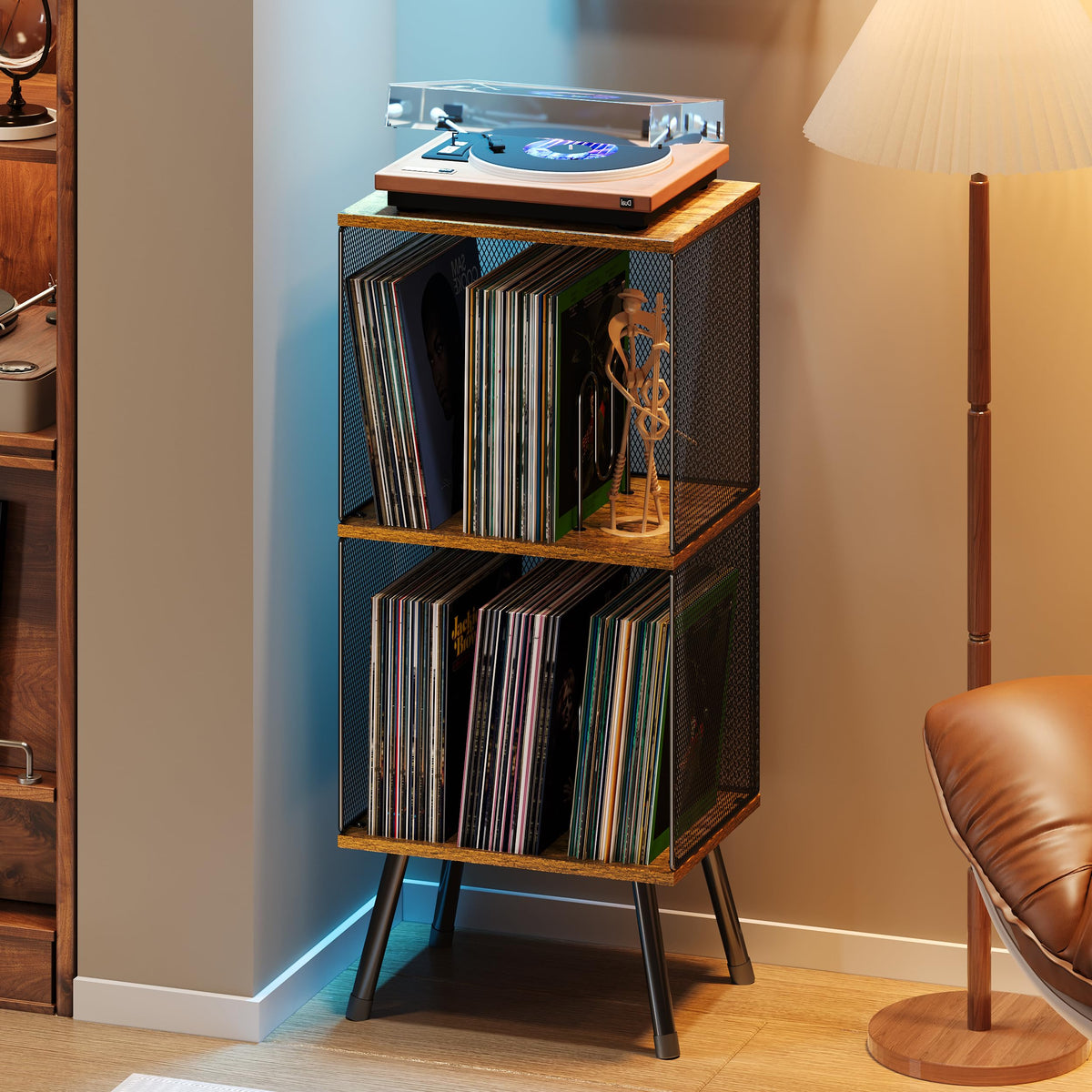 X-cosrack 3-tier stand top surface ideal for placing a turntable and records.