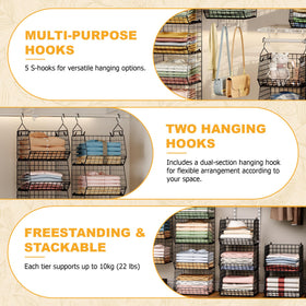 X-cosrack four large hooks for keys, scarves, and bags.