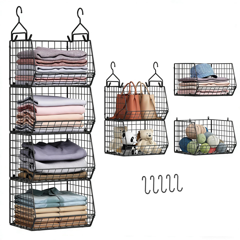 X-cosrack 4 tier closet hanging organizer on a rod for organized clothing.