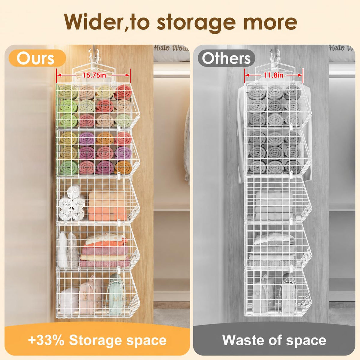 X-cosrack 4-tier-wire-shelves setup maximizes closet space and accessibility