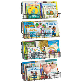 X-cosrack 4-Pack wall-mounted kids bookshelf close-up showing sturdy black finish.