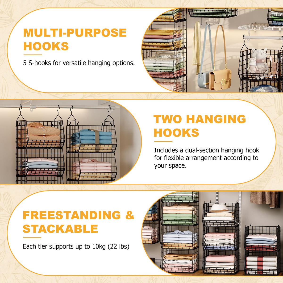 X-cosrack durable steel frame supporting baskets without sag