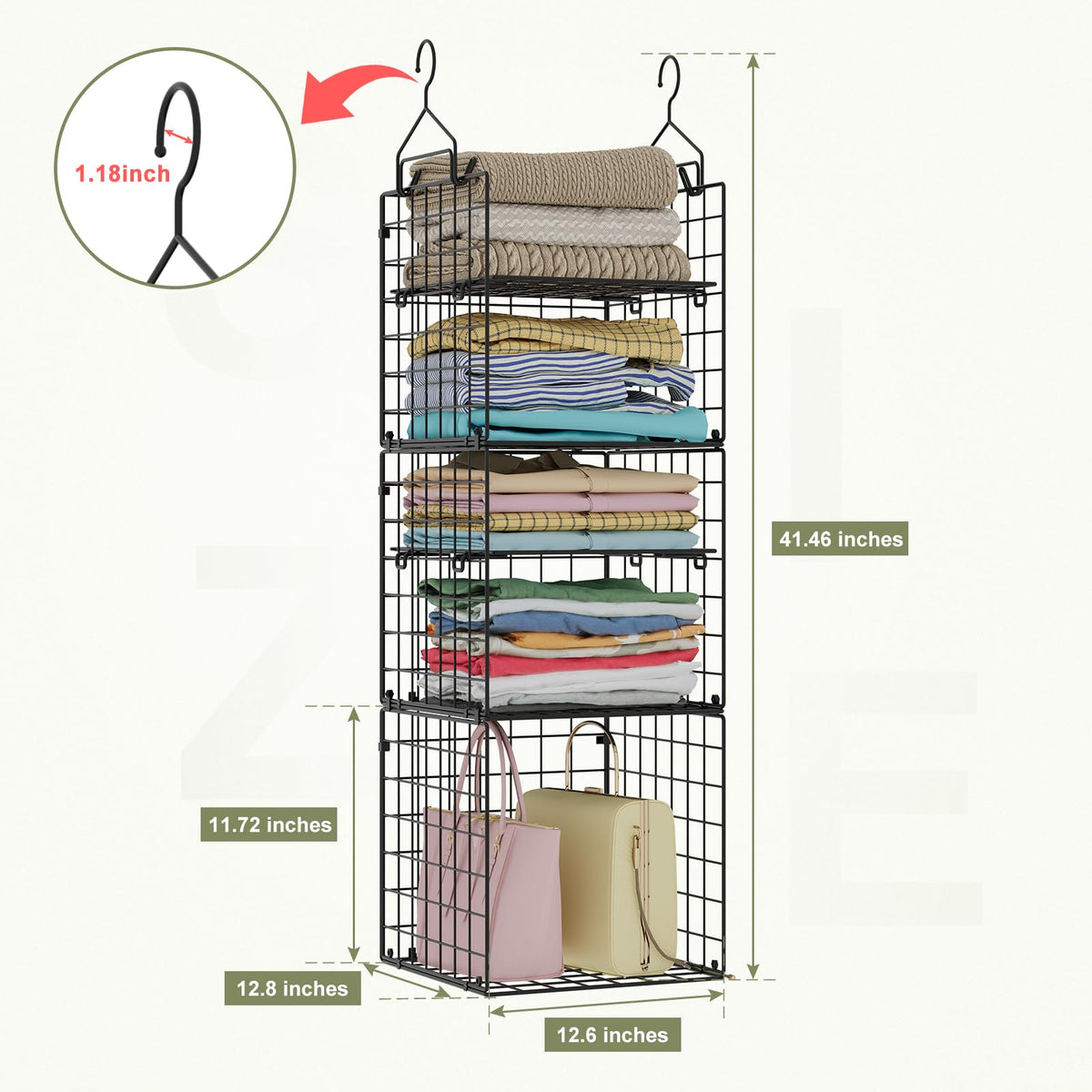 X-cosrack easy-install closet organizer hangs on rod with no tools