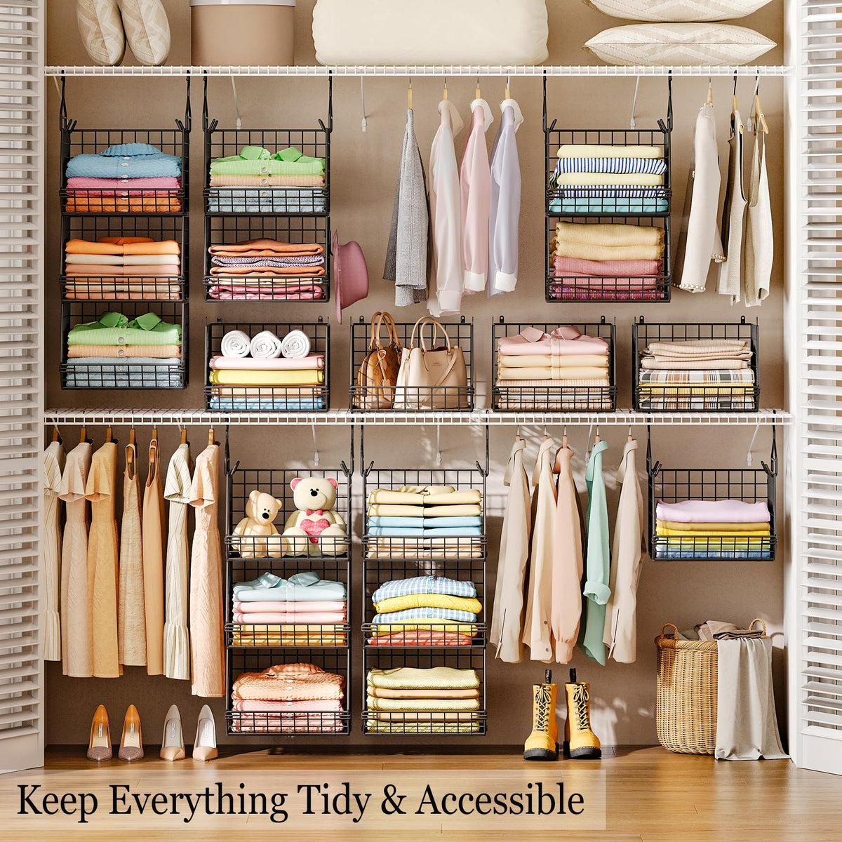 X-cosrack baskets filled to capacity for organized clothing