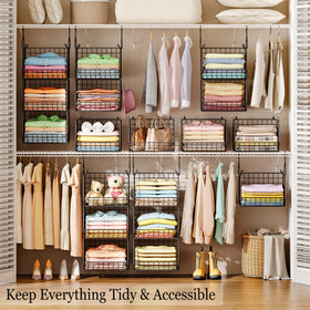 X-cosrack baskets filled to capacity for organized clothing