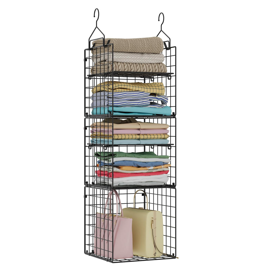 X-cosrack hanging closet organizer with 5-tier baskets keeps clothes neatly arranged