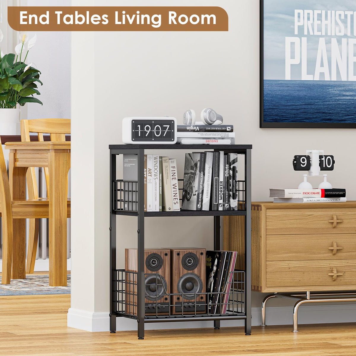 X-cosrack side table 3-tiers open shelves for organized vinyl storage