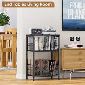 X-cosrack side table 3-tiers open shelves for organized vinyl storage