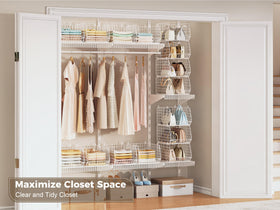 X-cosrack storage for sweaters and bags stays neatly visible and organized