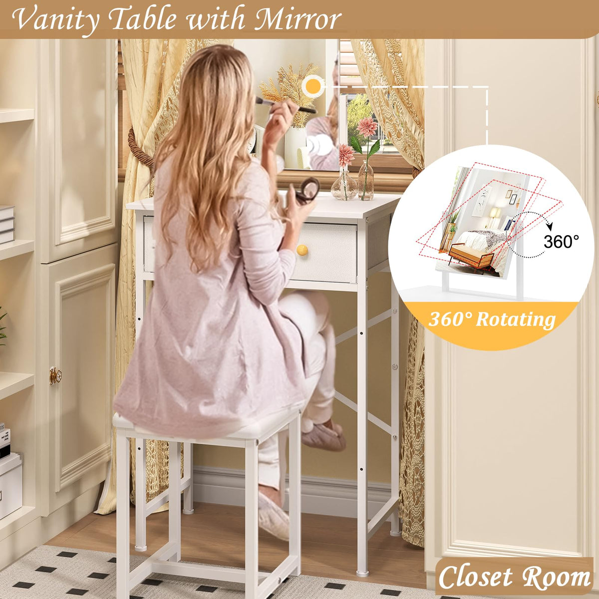 X-cosrack rotating mirror offers adjustable angles for styling.