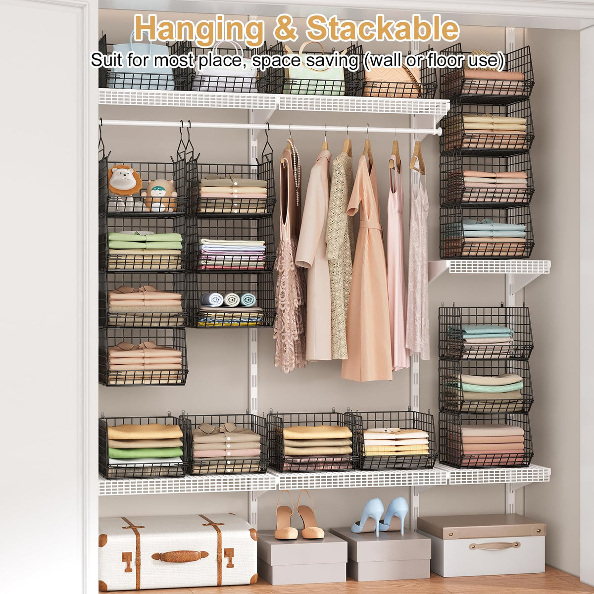 Includes sturdy hanging and S hooks for quick organization.