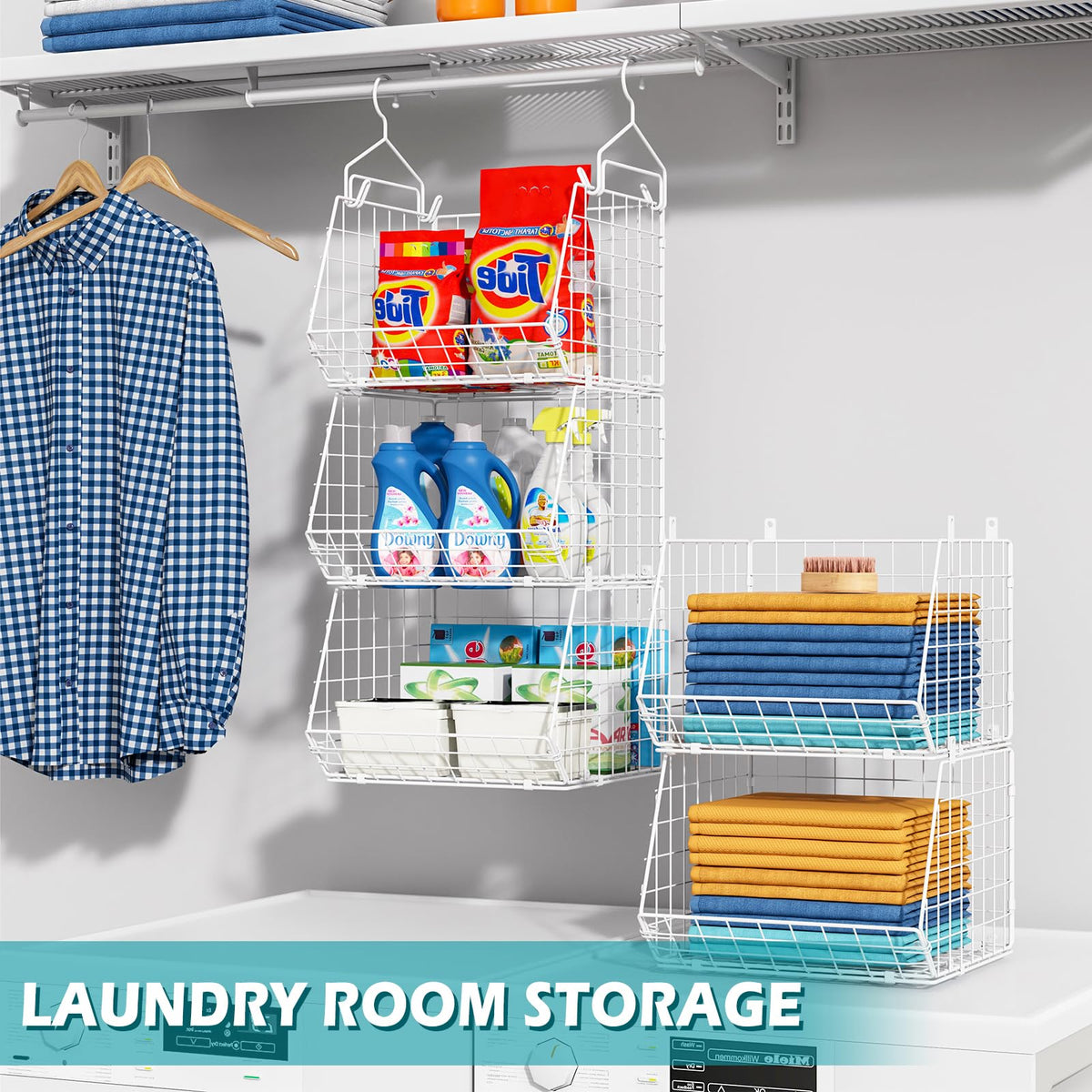 X-cosrack wire baskets offer clear visibility for items like accessories.