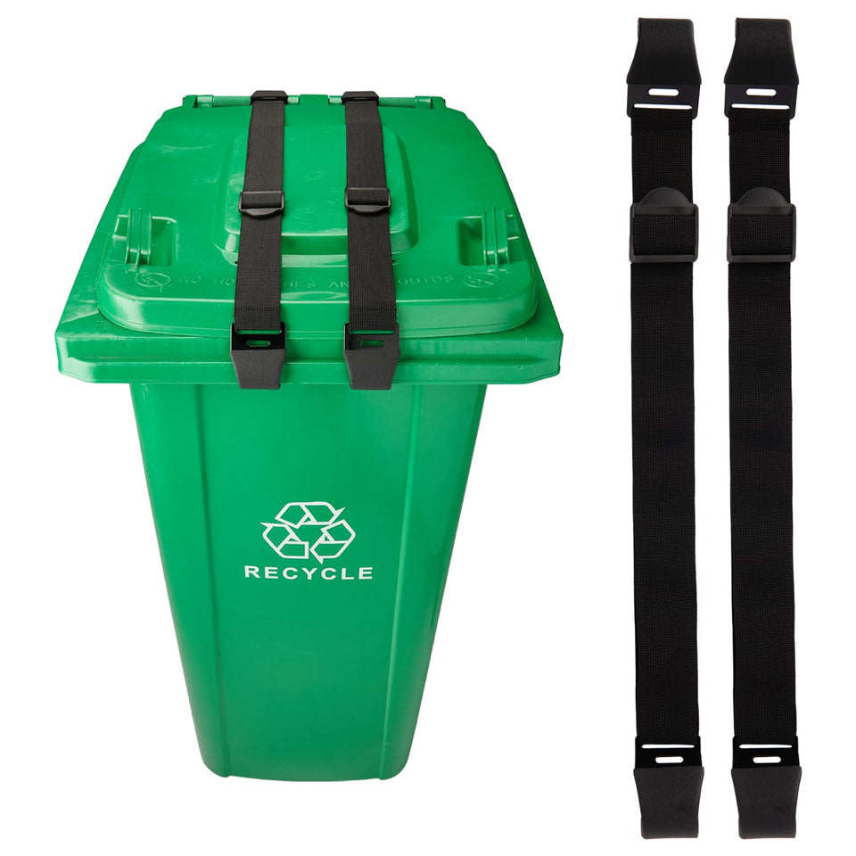 X-partner bear-proof lock with double claws securing a trash can lid for wildlife deterrence