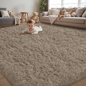 Xafir 8x10 area rug in grey camel offers ultra-soft comfort for living rooms.