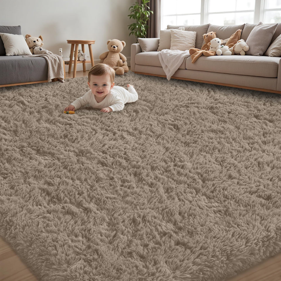 Xafir 8x10 area rug in grey camel offers ultra-soft comfort for living rooms.