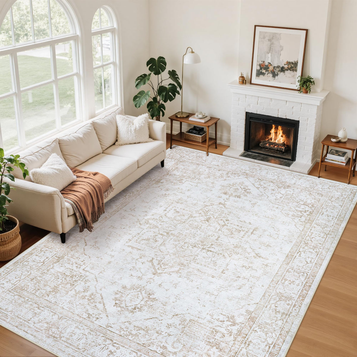 Xafir area rug 6x9 with vintage medallion design for living room warmth.