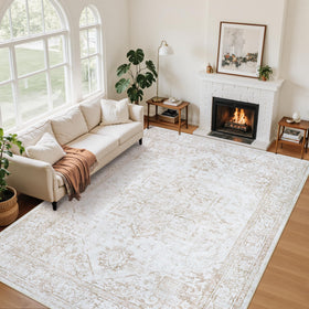 Xafir area rug 6x9 with vintage medallion design for living room warmth.