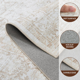 Xafir beige rug design resists fading and shedding for lasting decor.