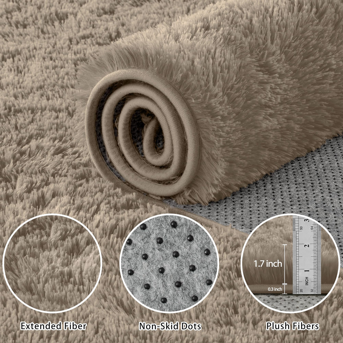 Xafir 1.7-inch high-pile shag delivers soft, cloud-like texture underfoot.