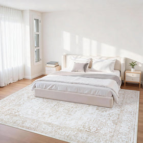 Xafir non-slip-backing beige rug keeps placement secure