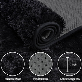 Xafir washable black fluffy rug simplifies weekly cleaning and maintenance.