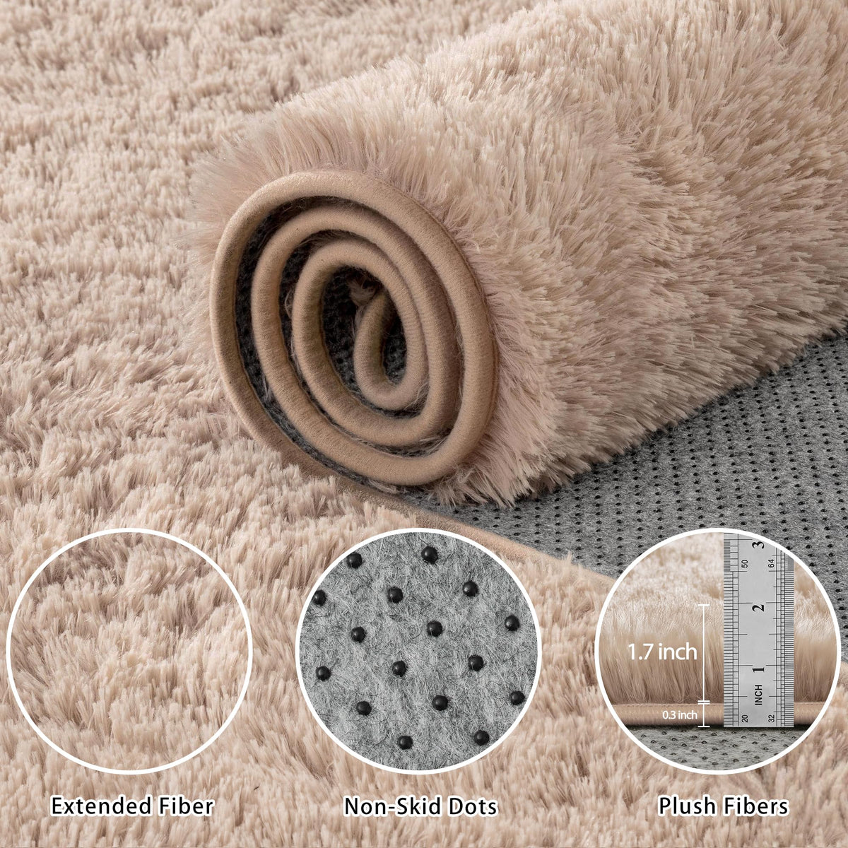 Xafir washable beige fluffy rug ready for easy cleaning in busy homes.