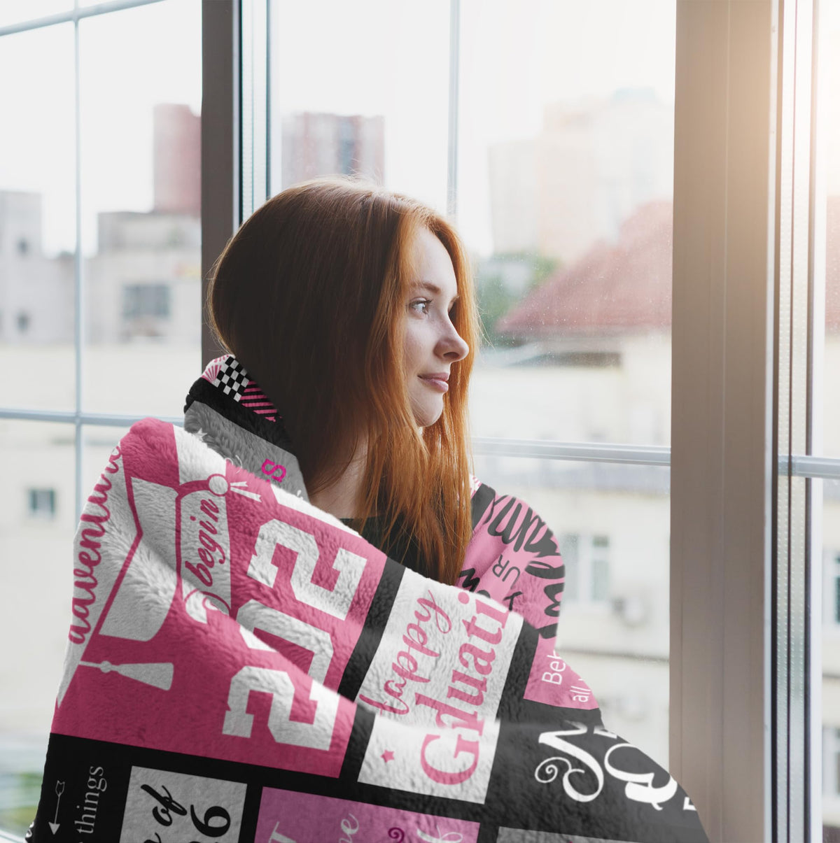 XALAZY Graduation Blanket on office couch, perfect for quick warmth between tasks.