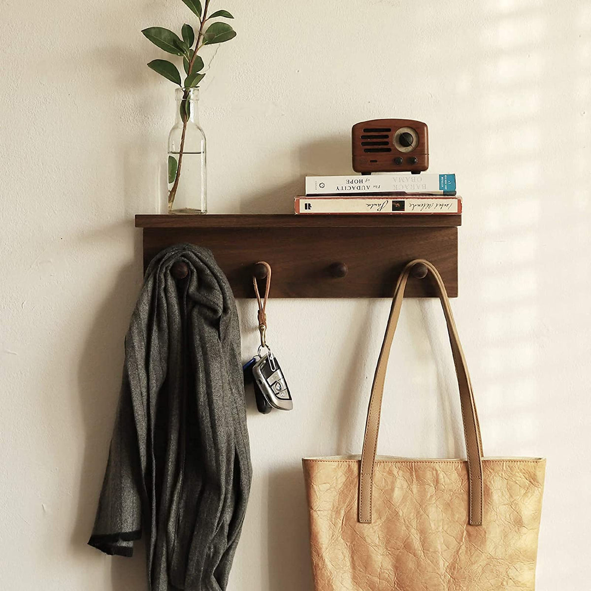 XAOMLP entrance coat rack with walnut finish adding organized entryway style