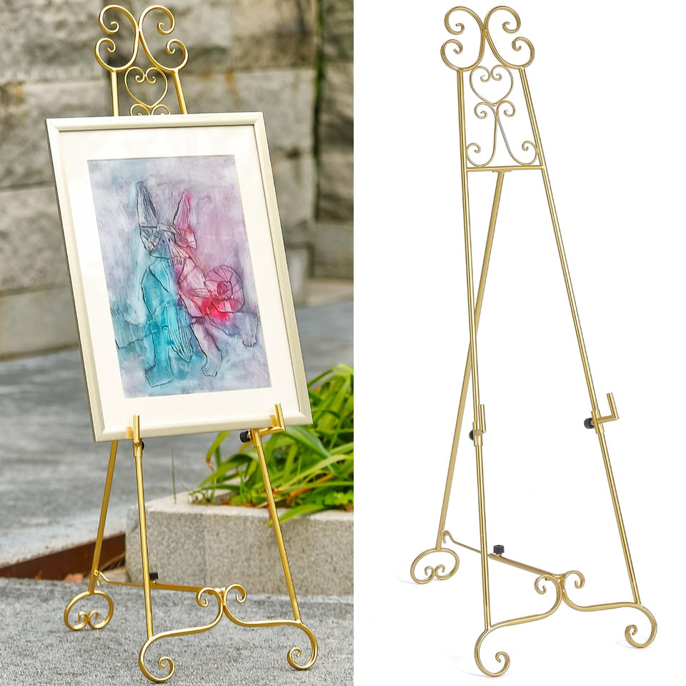XAONIEN gold scroll easel front view ideal for elegant sign displays