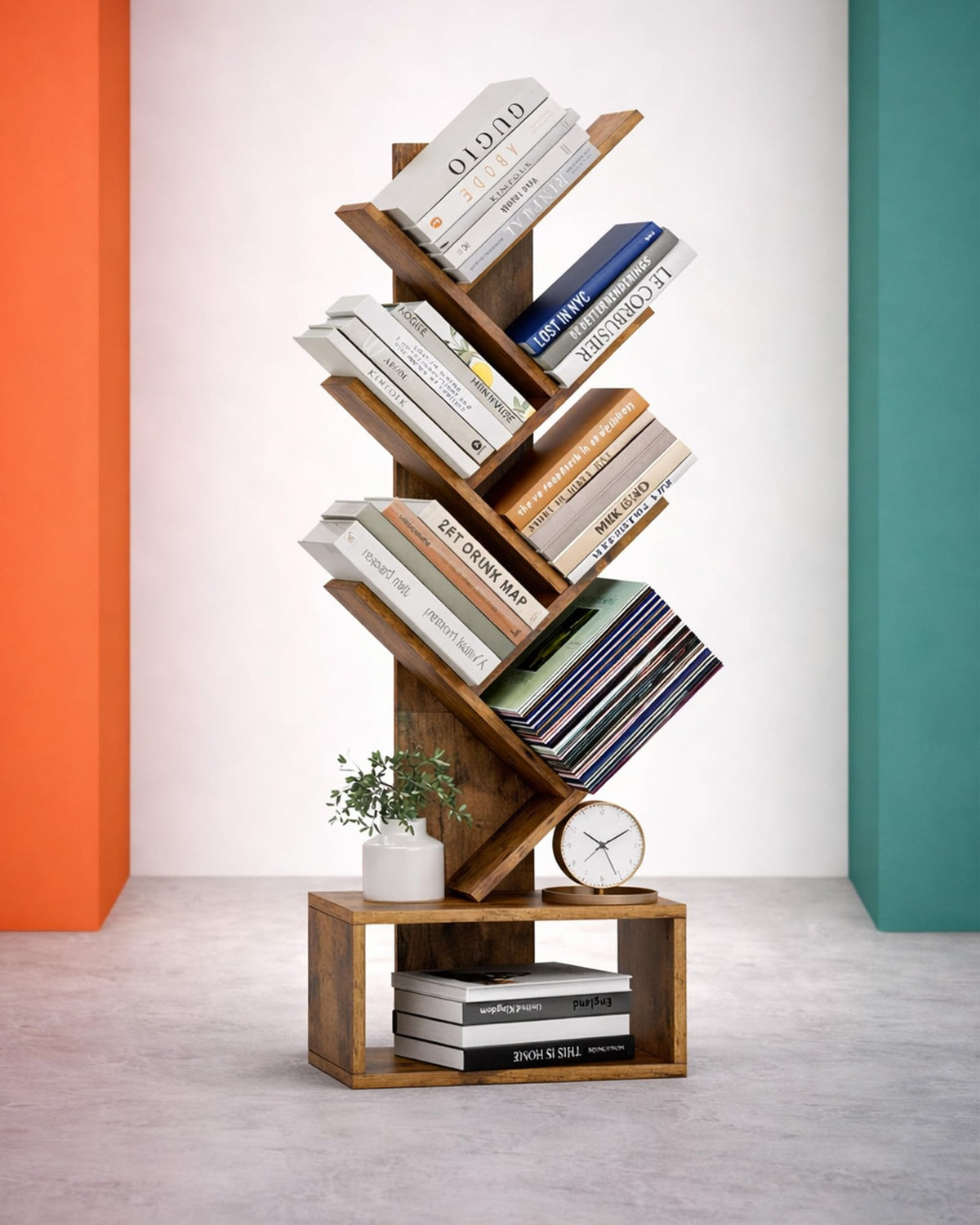 XBurmo 6-tier tree book shelf in wood finish, sturdy storage for books and decor