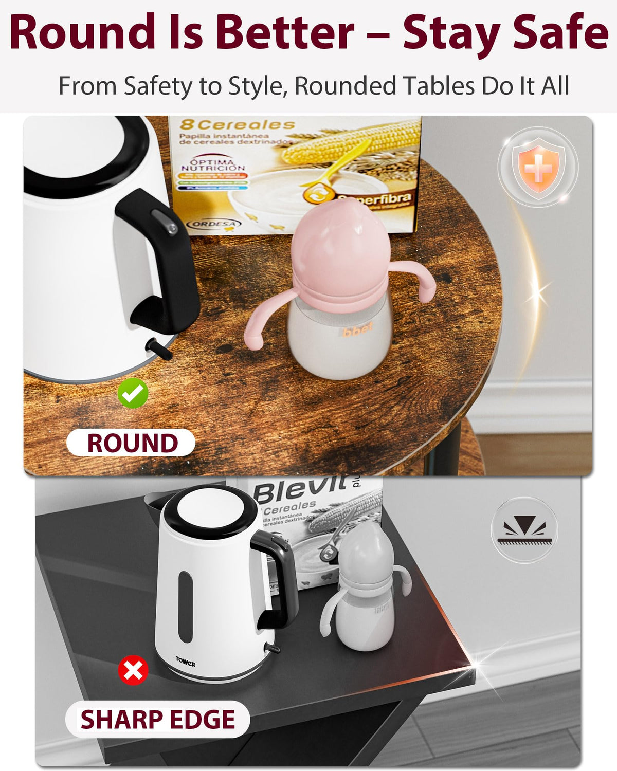 XBurmo three-tier round table side view highlighting stability and height