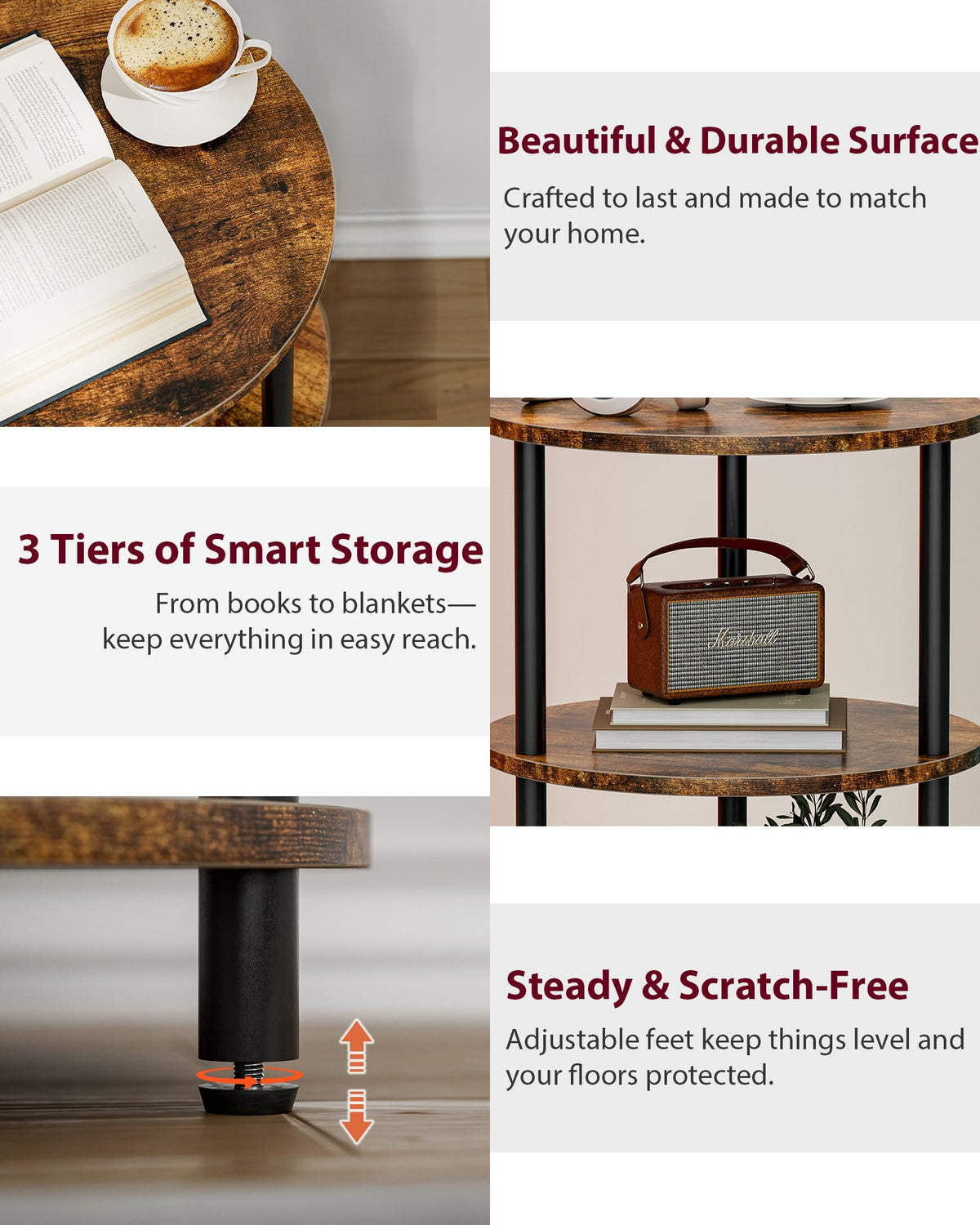 XBurmo vintage nightstand in rustic brown beside a bed