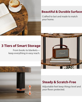 XBurmo vintage nightstand in rustic brown beside a bed