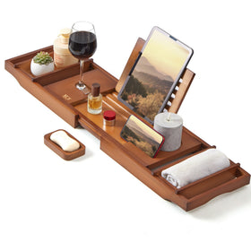 XcE bamboo bathtub caddy with dual trays for organized luxury baths