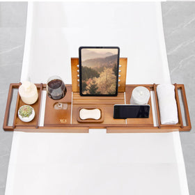 XcE bamboo caddy anti-slip pads prevent sliding and tub scratches