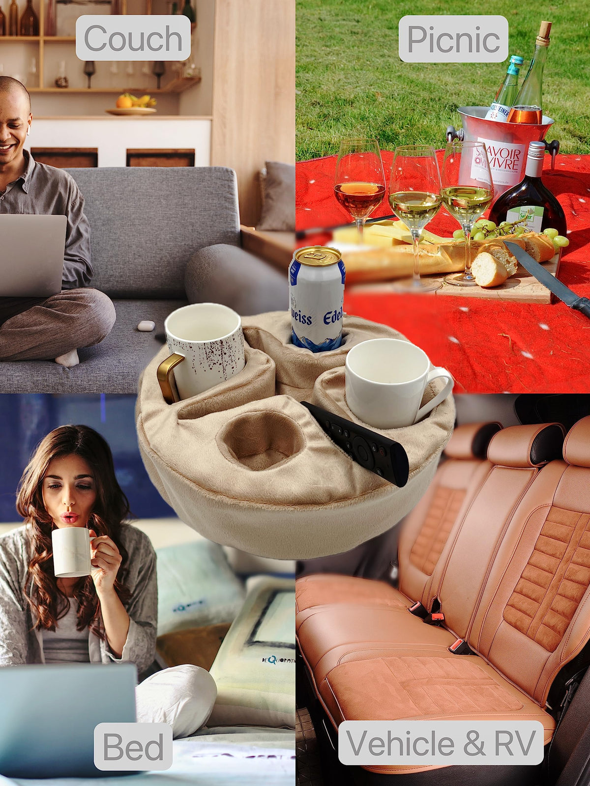 Xchouxer couch cup holder pillow anti-slip base prevents slides.