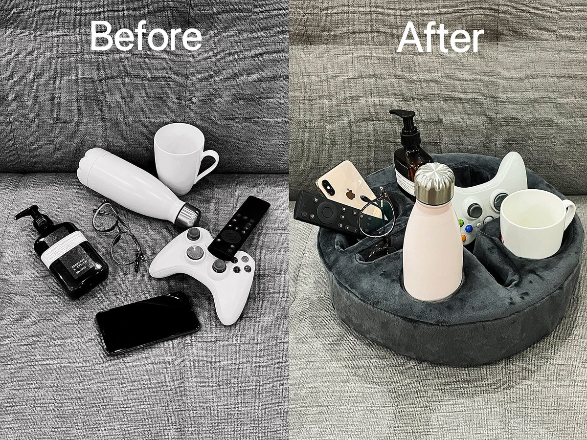 Xchouxer couch cup holder pillow tray compartments help keep snacks organized while relaxing.