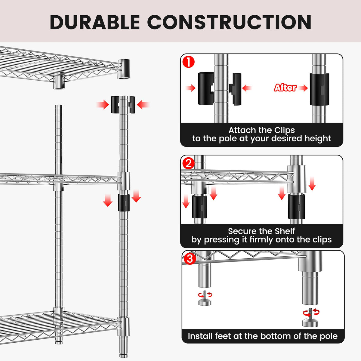 Xcity shelving with adjustable feet for level stability