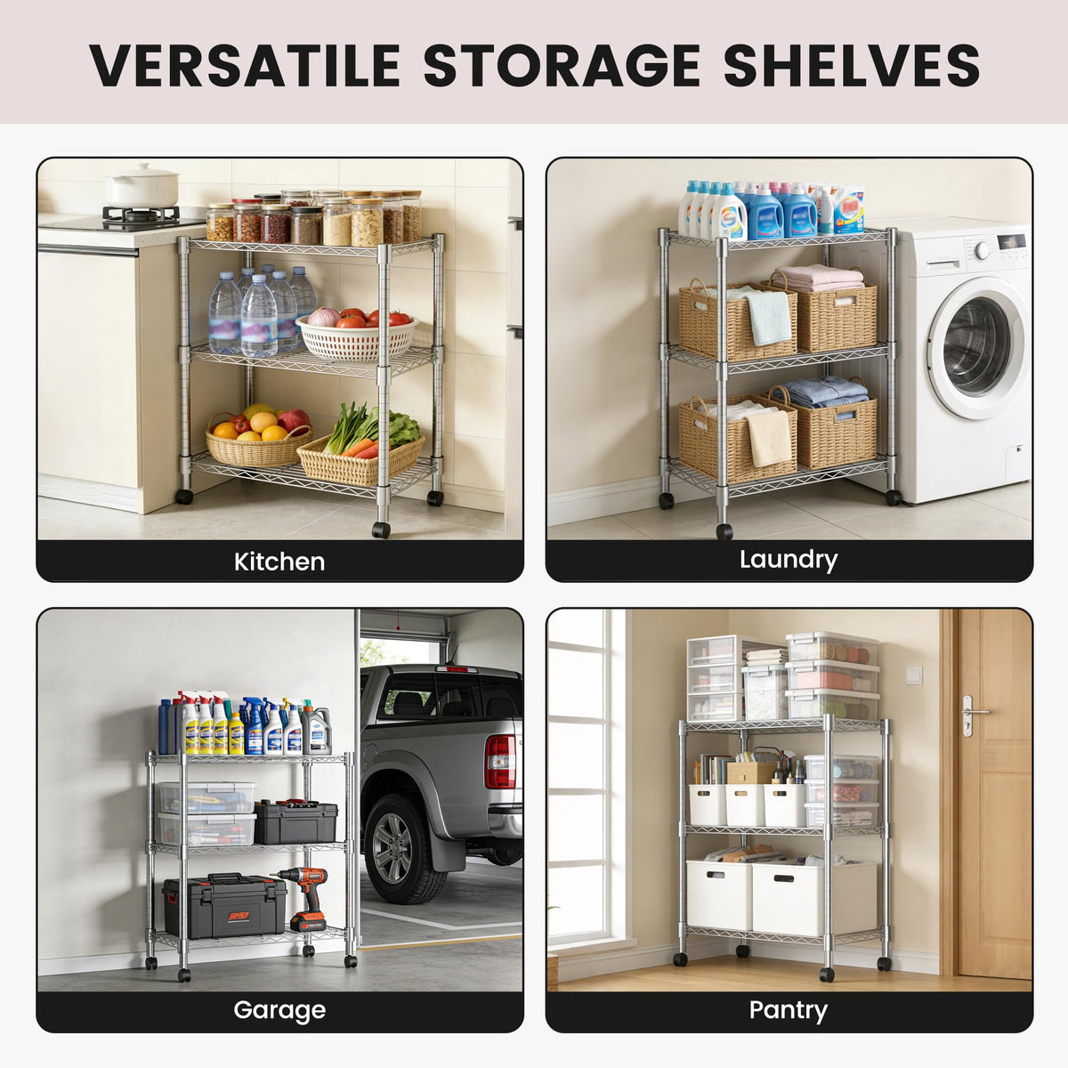 Xcity shelving in pantry or garage setup demonstrates versatility