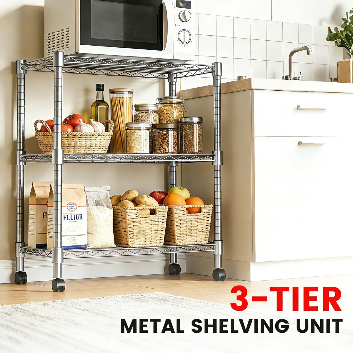 Xcity chrome finish steel wire shelves showing robust construction