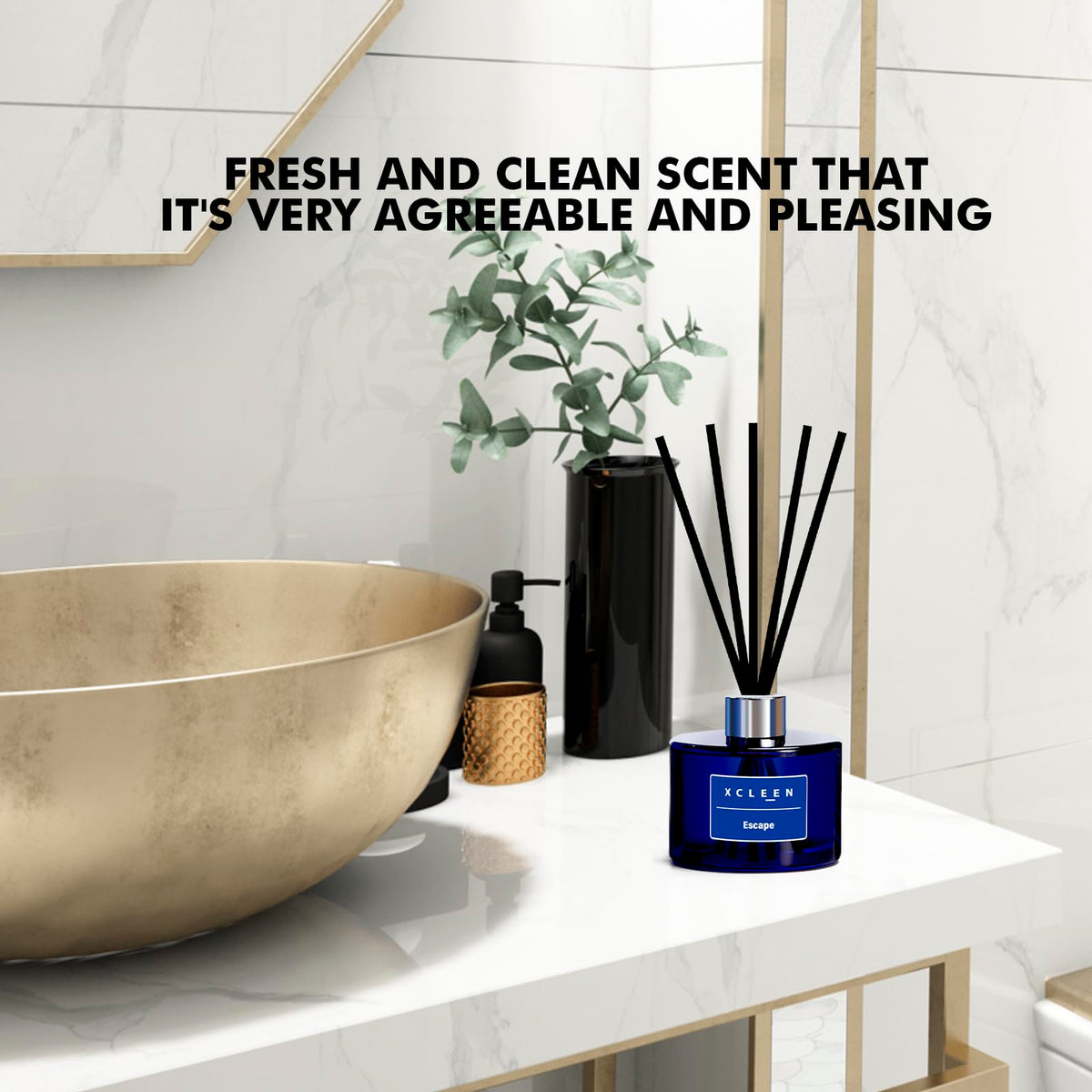 Xcleen Escape bottle beside the bath creates a refreshing atmosphere