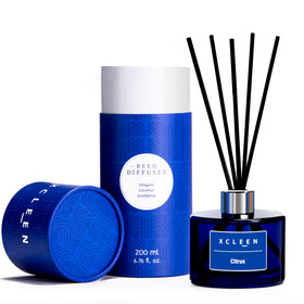 Xcleen Reed Diffusers citrus bottle pour delivers bright, long lasting fragrance.
