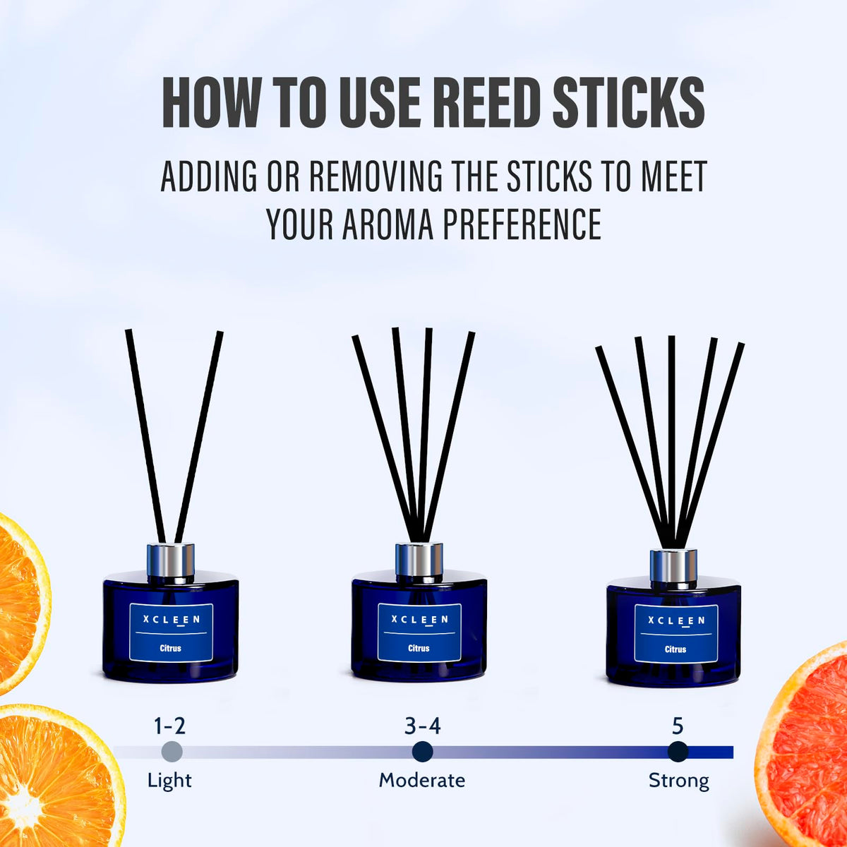 Xcleen Reed Diffusers glass bottle and sticks showcase elegant home scent.