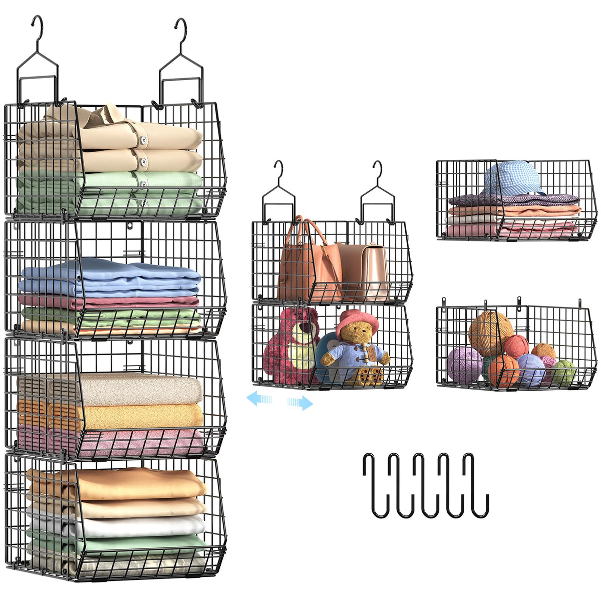 X-cosrack 4-inch deeper hanging closet organizer with four-tier shelves for wardrobe optimization