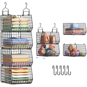 X-cosrack 4-inch deeper hanging closet organizer with four-tier shelves for wardrobe optimization