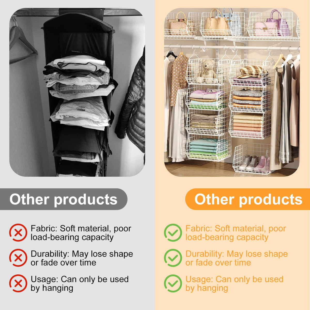 X-cosrack folding shelves image highlights tool-free rod mounting.