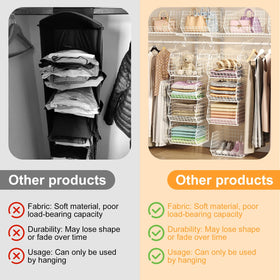 X-cosrack folding shelves image highlights tool-free rod mounting.