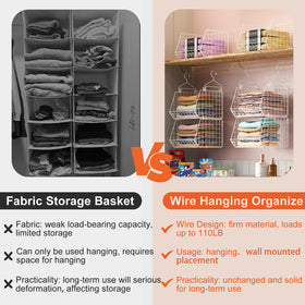 X-cosrack wire storage baskets offer clear visibility for everyday essentials.