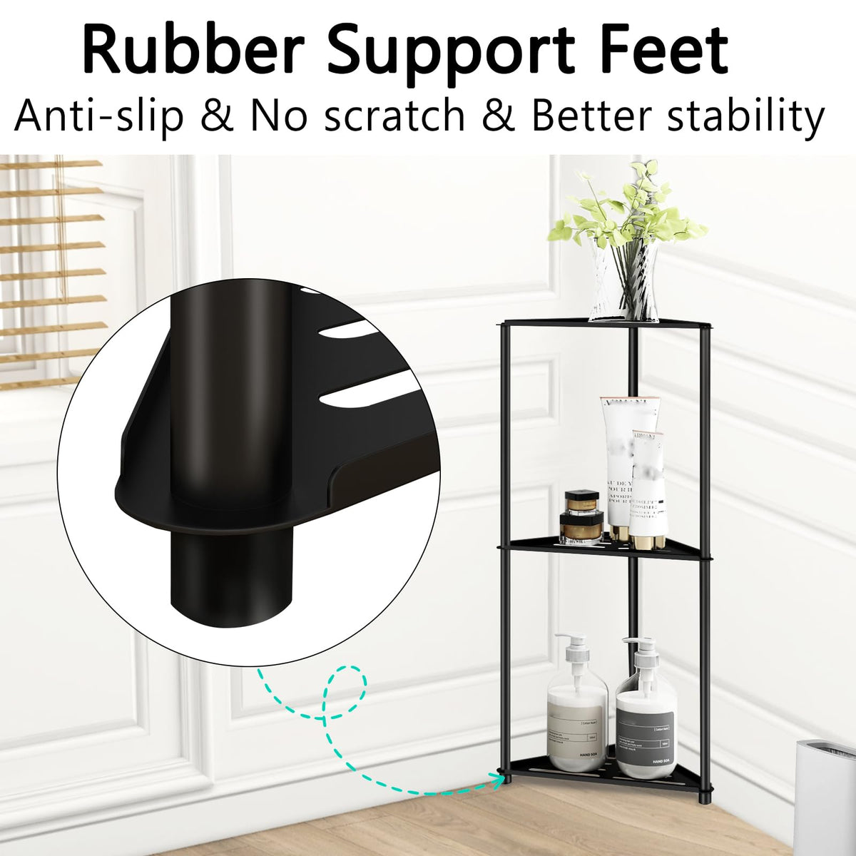 XEENEW corner shelf multi-tier maximizes small bathroom space.